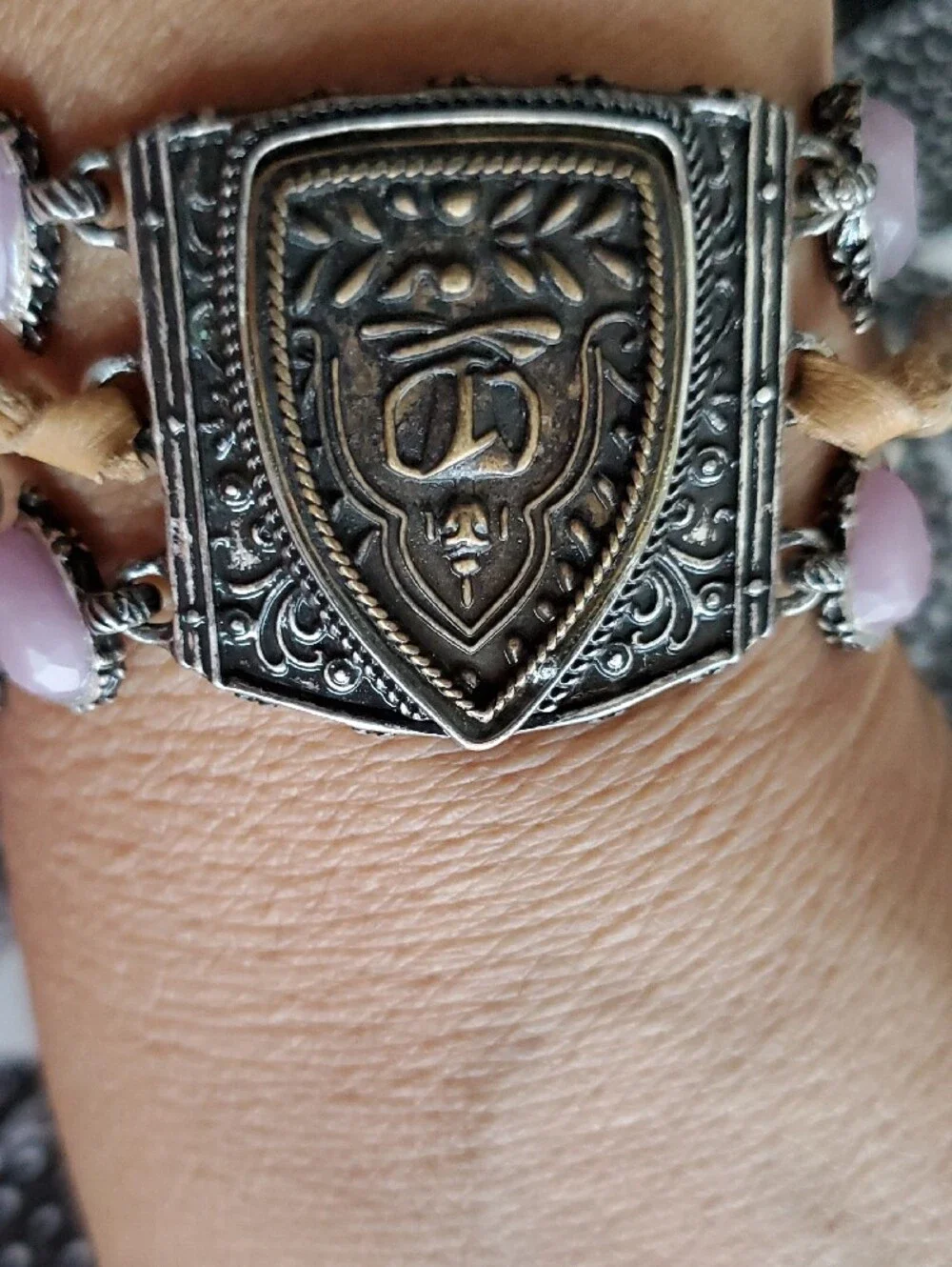 Vintage-Inspired Lucky Brand Silver Tone Bracelet Pale Pink Stones Boho - Picture 2 of 9